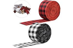 BIMKOLE 2 rollos de cinta de arpillera de tartán de Navidad rojo y negro para árbol de Navidad, guirnalda de campanas, bodas, manualidades, manualidades, decoración de 6 m x 5 cm