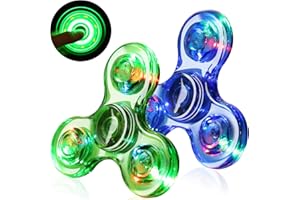 SCIONE 2 pcs Fidget Spinner LED Cristal Hand Spinner Lumineux Jouet Sensoriel Fidget Toys Anti Stress ADHD pour Enfants Adultes Halloween Noël Bleu et Vert