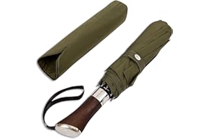Balios (Designed in UK) Travel Folding Umbrella Lux Hardwood Handle Auto Open & Close Windproof Single Canopy