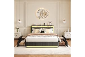 BRYXR Polsterbett 140x200 cm mit LED-Kopfteil, USB-Ladefunktion und Lattenrost, 4 praktischen Schubladen und stilvollem Design,Ideal für Jugendzimmer und Moderne Räume,Ohne Matratze