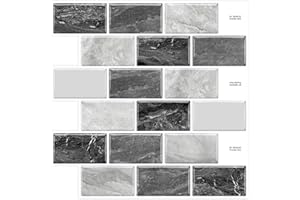 DEWOO Peel and Stick on Self Adhesive Wall Tiles Splashback Subway Faux Brick Mosaic Marble 3D Effect for Kitchen Bathroom,10-Sheet (12"×12")