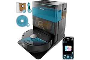 Cecotec Robot Aspirapolvere e Lavapavimenti con Base Autovuotante e App Conga X50 X-Treme. Navigazione Laser, Mappatura Interattiva, 15000Pa, Autonomia 240min, Moci Sollevabili, Base con 3 Serbatoi
