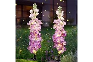 USEBER Solar Lights Outdoor, 2 Pack Upgraded Delphinium Solar Garden Lights,Waterproof Outdoor Light Solar Powered,Flower Garden Ornaments for Yard Lawn Patio Porch Pathway Cemetery Decorations (Purple)