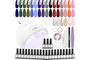 SPTHTHHPY kit verni semi permanent Lampe LED 48W + Semi Permanent Vernis à ongle en 20 Couleurs，Ongle Kit Complet Vernis Semi Permanent, Base et Top Coat & Mat Vernis Gel