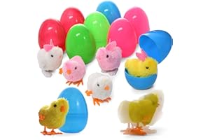 PREXTEX Huevos de Pascua de Juguete Grandes Rellenos de Conejos y Pollitos de Cuerda