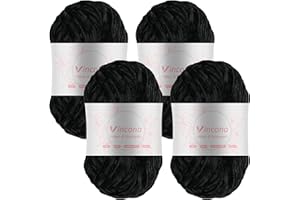Vincona 4 x 100g Chenille Wolle zum Häkeln - Kuschelig und hautfreundlich，Garn zum Stricken und Häkeln - 100% Polyester – 4 x 120 m – Nadelstärke 5-6 Schwarz