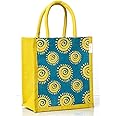 H&B Spiral Jute Bags for Lunch (Blue, H: 11" x L: 10" x W: 6")