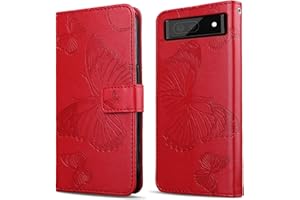 DENDICO Hülle für Google Pixel 6A 5G, PU Leder Magnetverschluss Flip Handyhülle Schutzhülle mit Standfunktion und Kartenfach für Google Pixel 6A 5G, Rot