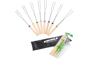 GWHOLE 8 x Grillspieße Ausziehbar Edelstahl mit Holzgriff 31cm-82cm für Marshmallows, Lagerfeuer, Barbecue