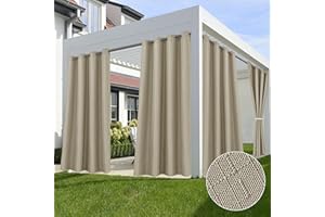 HolidayIdeas Linen Outdoor Curtains for Patio Waterproof-4 Panels Taupe Outside Curtains 54"x95"-Indoor/Outdoor Privacy Gazebo Curtains Weighted Weatherproof for Pergola, Porch, Cabana, Sunroom