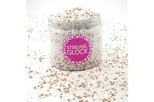 STREUSEL GLÜCK WIR STREUSELN LIEBE Posypka na szczęście Just Pure biało-złota 180 g niecząsteczkowych perełek cukrowych posypka na urodziny dziecka Boże Narodzenie dekoracja tortu babeczki świąteczne babeczki świąteczne ciasteczka