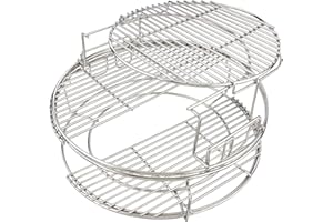 KAMaster 3 Tier 5 Piece BBQ Replacement Kit for Large Big Green Color Egg,Stainless Steel Grill Stack Rack with Removable Cooking System,BBQ Grill Basket Grill Expander Rack Ultimate Set Fit L BGE