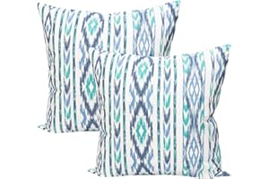 TRESMESTRES Fundas de Cojines para Sofá de Jardín, Terraza y Salón y Fundas de Cojines para Cama Decorativos - Ikat Mediterráneo - Cubierta de Cojín 50x50 cm - Set de 2, Turquesa
