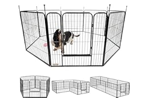 MaxxPet Enclos pour Chien – Parc à Chiot Métal - Enclos Lapin – Pliable avec 8 Panneaux – 80x80 cm - Parc Chat - Clôture pour Intérieur et Extérieur - 210cm - Noir
