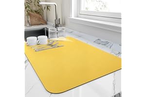 HotLive Dish Drying Mat for Kitchen Counter, Heat Resistant Drainer Mats with Non-slip Rubber Backed, Hide Stain Kitchen Super Absorbent Draining Mat, Easy to Clean Dish Rack Pad, Yellow 18"x32"