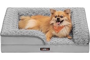 Feandrea Legowisko dla psa, zwinięta pianka, wyściełane podniesione krawędzie, zdejmowane pokrycie z pluszowej tkaniny z różowymi wzorami, 71 x 58 x 16 cm, gołębi szary PGW251G01