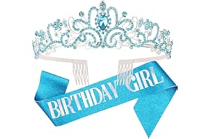 DRESHOW Corona di Compleanno e Fusciacca per Donna Fascia di Compleanno e Tiara di Strass Set di Decorazioni per Capelli Fusciacca di Glitter