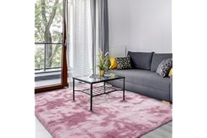 SOANNY Tappeto Soggiorno a Pelo Lungo, Lavabile, Antiscivolo e Morbido, Tie-Dye Shaggy per Camera da Letto e Bambini, Scendiletto, 160x230 cm, Rosa Scuro