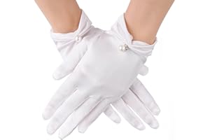 HaiFafafaing Satin Gloves for Women Wrist Length Gloves 1920s Pearl Bridal Wedding Glove for Banquet, Opera, Tea Party, Tuxedo, and Uniform Dress