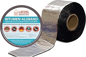 LATZEL DÄMMSTOFFE Ruban d'étanchéité en aluminium bitumé - Ruban de réparation de bitume - Couleur Aluminium - 100 mm - Rouleau de 10 m d'épaisseur 1,5 mm