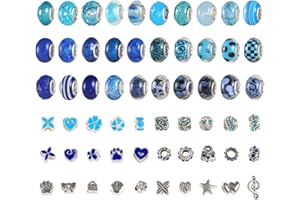 ALEXCRAFT set di 60 pezzi di perline di vetro rotonde di grandi dimensioni per la creazione di gioielli, braccialetti di fascino fai da te, amicizia, blu