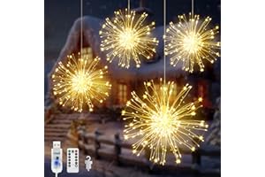 Acxilexy 4-pak lamp fajerwerkowych, 480 diod LED, zasilane przez USB, wiszące światła gwiazd z 8 trybami, wodoodporne lampy fajerwerkowe, pilot zdalnego sterowania, wiszące lampy fajerwerkowe do
