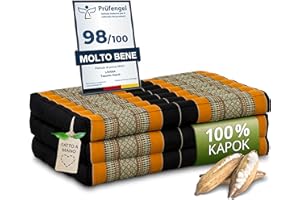 LIVASIA Materasso per bambini sostenibile in kapok - 140x70x8cm - materasso pieghevole, lettino da viaggio per bambini, tappetino yoga, tappetino da gioco, lettino per giardino e balcone (Nero/Arancione)