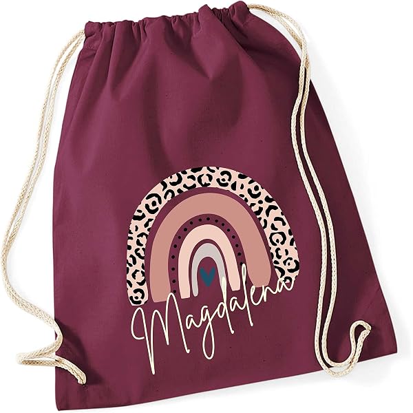Sac Personnalisé Nom Enfant - Toile De Jute Imprimé Arc-en-ciel Rose LEO - Pour Crèche, école