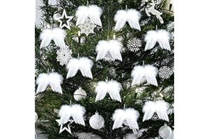 ELECLAND Białe pióra, dekoracje świąteczne, vintage, pióra, ozdoby świąteczne, anioł, białe pióra, skrzydła, dekoracja drzewa, do majsterkowania, 16 x 14 cm, 12 szt