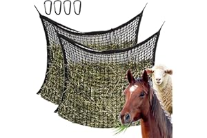 TJHDSF 2 Stück Heunetz für Pferde, Heunetz 90 X 80 cm, Maschenweite 4.5 X 4.5 cm, Futternetz mit Sicherheitsverschluss, Fassungsvermögen 6 Kg, Reduzierung der Verschwendung von Heu in Heusäcken（Schwarz）