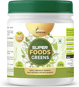 Strava Nutrition Whole food super greens multivitamin and multimineral Powder with 61+ Ingredients 250 gm