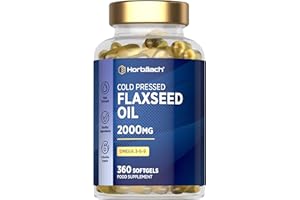 HORBÄACH Flaxseed Oil Capsules 2000mg | 360 Softgels | Omega 3 6 9 with High Strength Alpha Linolenic Acid (ALA) | Cold Pressed Supplement | by Horbaach