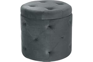 eSituro Hocker mit Stauraum 27L aus Samt, Sitzhocker Rund Φ40x40 cm, Samthocker Polsterhocker, Fußhocker Wohnzimmer, Aufbewahrungsbox Pouf, schminkhocker, Grau, SOM0108