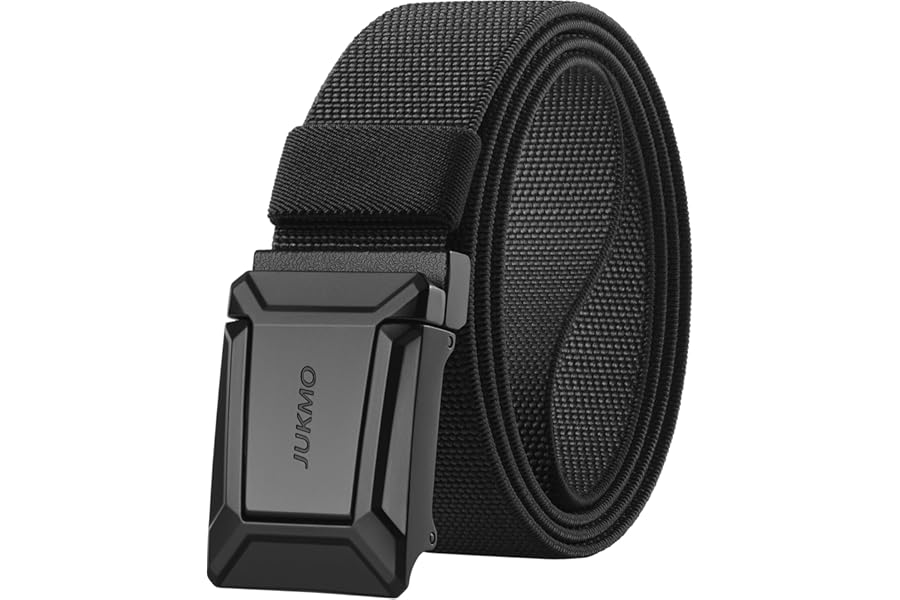 JUKMO Stretch Tactical Belt for Men, Military Work Rigger Hiking 1.5" Elastic Nylon Web Ratchet Quick Release Belt in Gift Box