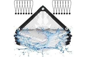 YUAENFI Telo Impermeabile Trasparente con Occhielli 3x4m Telone Impermeabile per Esterno con Corde Elastiche Sfere Teloni Antipioggia per Mobili, Giardino, Fattorie e Balcone