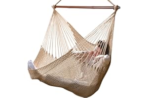 ‎BATHONLY Bathonly Large Hanging Chair with Metal Spreader Bar, Maximum Load 150 kg, Caribbean Hanging Swing, XL Hand-Woven Hanging Chair for Indoor and Outdoor, Living Room, Patio, Garden, Balcony, Light Brown