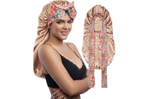 ‎MBJERRY MBJERRY Satin Bonnet Lange Seidenhaarhaube zum Schlafen - Verstellbare Satin Haarhaube für Die Nacht Atmungsaktive Schlafhaube Seide für Damen(Champagner)