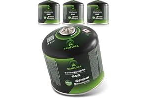 CAMPLORA 4 cartuchos de gas de 500 g con válvula de rosca, gas propano y gas butano, cartucho de rosca con rosca para hornillo de camping y barbacoa EN417, cartuchos de gas, válvula de rosca, cartucho