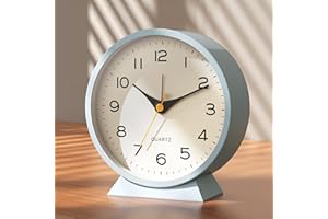 AYRELY® Réveil Matin analogique 4,5" – Réveil rétro en métal, Silencieux sans tic-tac, à Pile avec lumière Nocturne, pour Chambre, Bureau ou Table de Chevet (Bleu Clair)