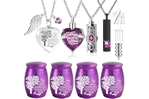 weikui 8 Pcs Tree of Life Cremation Urn Necklace Heart for Ashes Crystal Memorial Locket Stainless Steel Necklace for Women Keepsake Sharing Urns Memorial Ashes Holder