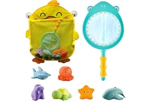 8 Pièces Jouet de Bain Bébé, Moxiewell Jeux de Bain avec Filet de Pêche et Sacs de Rangement, Animaux Jouets Flottants, Jouet de Piscine, Filet Jouet Bain Bébé pour Bébés Enfant 1 2 3 4 5 Ans (B)
