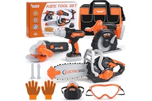 Vanplay Boîte à Outils Enfant Modèle Luxe Enfant, Jouet Cadeau Jeunes Enfants de 3, 4, 5 Ans avec Perceuse électrique, Tronçonneuse, Meuleuse d'angle, Scie Circulaire, Sac de Rangement