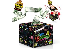 DAOFEN Birthday Money Box Cash Gift Pull Surprise Money Gift Box with Pull out Card and 30Pcs Transparent Bags, Money Presentation Box for Cash Gifts Birthday, Money Gift Box for Cash Gifts (Coloured Black)