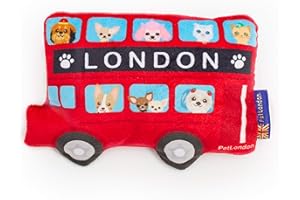 PET LONDON PetLondon Graphical London Red Bus Dog Toy - Fun Printed London Routemaster British Red Soft Plush Toy - 7"