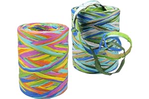 ICELSA 2 Rollos Set de Cinta de Papel de Rafia Cordón de Papel de Rafia Artesanal Rollos Cinta de Rafia de Color para Manualidades Cinta de Papel de Rafia-Mezcla de 6 Colores Cinta de Rafia