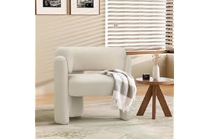 COLAMY Living Room Armchairs, Upholstered Sherpa Accent Chair, Comfy Round Arm Chair with 3 Legs, Single Sofa Chair with Lounge Seat for Bedroom/Office/Reading Spaces (Cream, Set of 1)