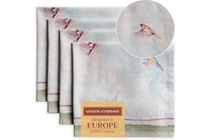 Maison d' Hermine Cloth Napkins Set of 4 100% Cotton for Decorations Everyday Reusable Square Spring and Summer Napkins Cloth Washable Dinner Party Wedding (Flying Birds, 45 CM x 45 CM)