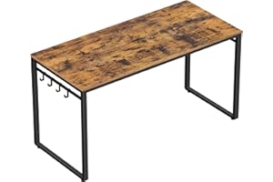 VASAGLE Computer, Writing, Home Office Desk, Chipboard, steel, Rustic Brown, Black, 140cm