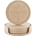 LISRSC Coasters for Drinks Set of 6 - PU Leather Coasters with Holder - Absorbent Drink Coasters for Coffee Table- Suitable for Kinds of Cups - Coaster Set for Home Decor Tabletop Protection(Nude)
