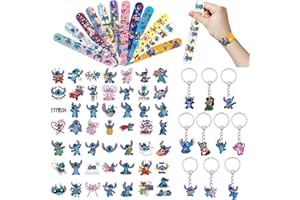 BITOWO 72Pcs Stitch Party Bag Fillers for Kids Boys Slap Bands Keychain Stickers for Party Bags Themed Party Supplies Favours Animal Party Bag Fillers for Girls Goodie Goody Bag Fillers for Kids